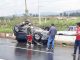 Camioneta volcada en la Carretera Ameca-Guadalajara